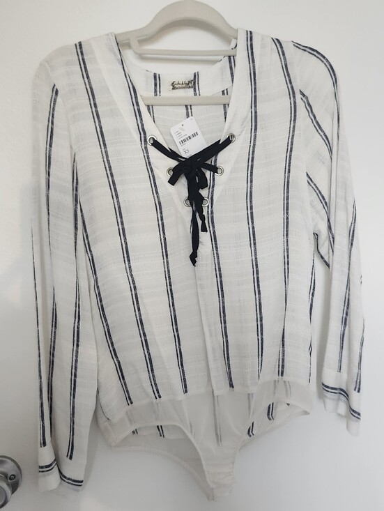 Intimately By Free People Tops - NWT Intimately Free People Lace Up Striped Linen Blend Bodysuit